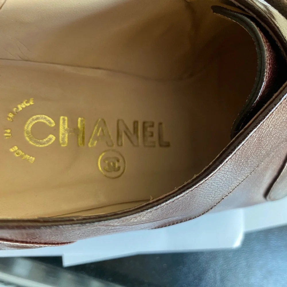 Chanel brown loafers laced black leather dress shoes moccasins 35 France oxfords - Picture 6 of 12